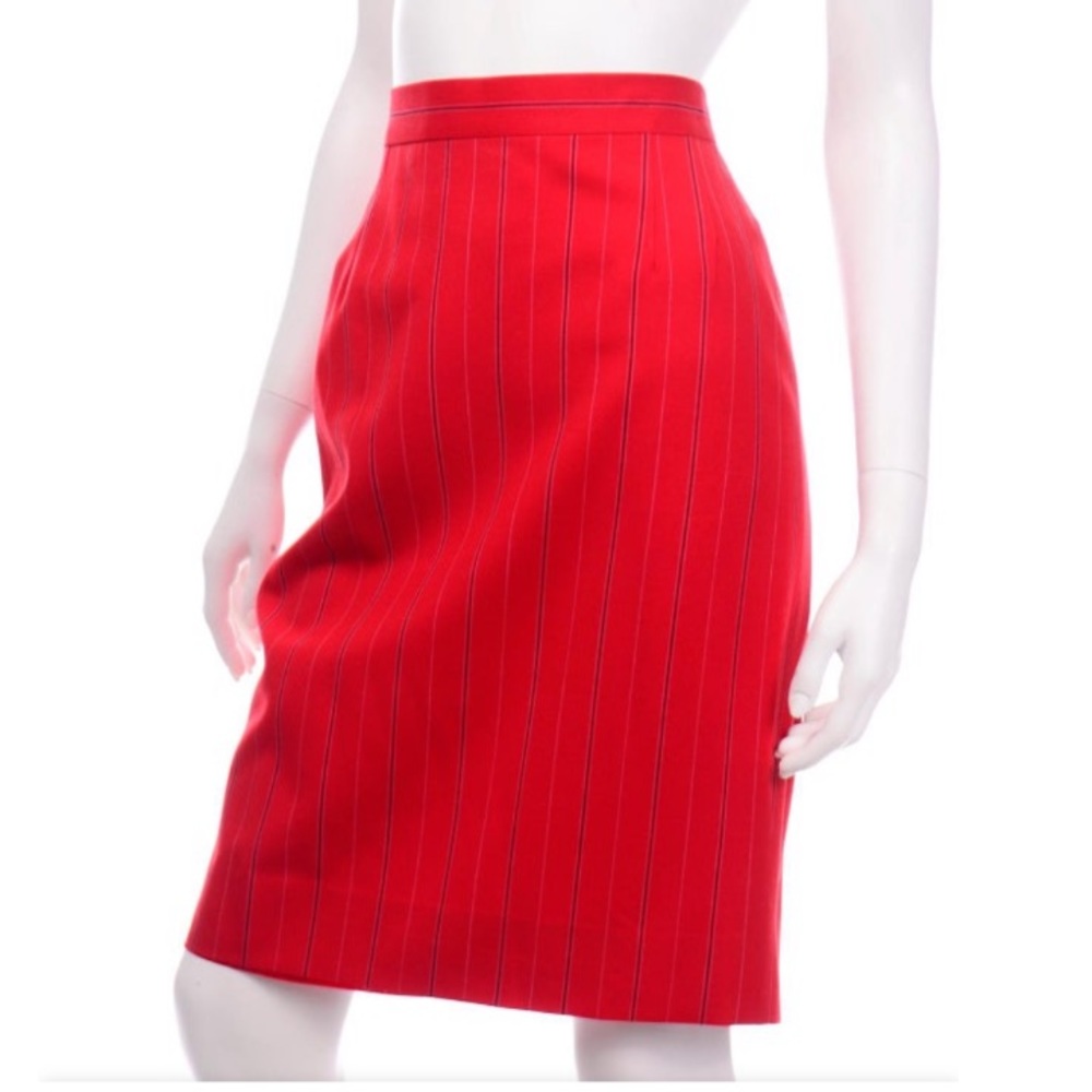 ESCADA Vintage Margaretha Ley Red Pinstripe Pencil Skirt 36